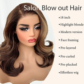 SOKU 13x6 Glueless Lace Front Wigs - Highlight Blonde Body Wave 18 Inch Short Synthetic Hair Wig, Pre Plucked Pre Layered Honey Blonde Wavy Wig for Women, Beginner-Friendly with Tiny Knots