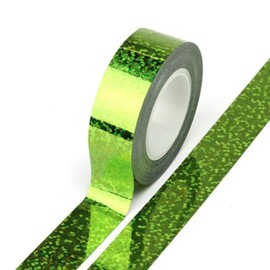 Syntego Solid Foil Holographic Glitter Effect Washi Tape Decorative Self Adhesive Masking Tape 15mm x 5m (Green)