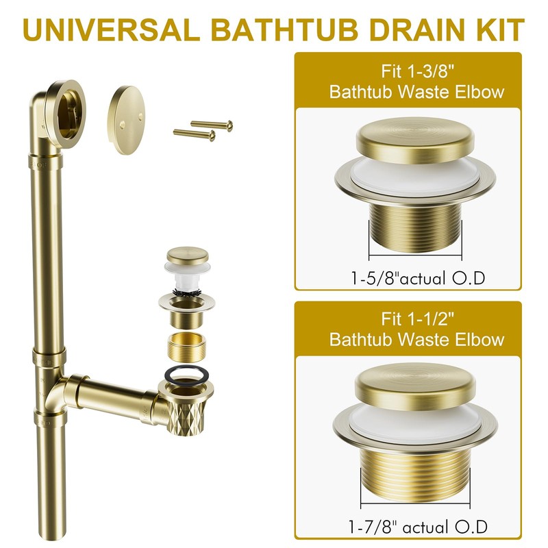 Yaseingoo Brushed Brass Bathtub Drain Stopper and Overflow Kit, Solid
