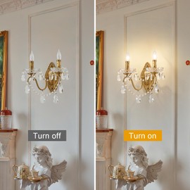 Ondersley Crystal Wall Sconce, Gold Wall Sconces, Gold Sconces Wall Set of 2, for Living Room, Bedroom, Bathroom,Vanity