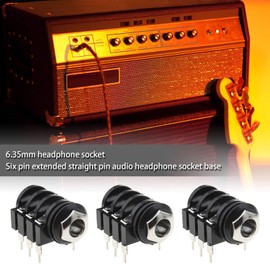 OTOTEC 10Pcs 6.35mm 1/4Inch Female Mono Stereo Headphone Audio Jack Socket Panel Mount 6-Pin Connectors with Mounting Nuts Washers Black