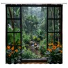 AMFD Tropical Rainforest Shower Curtain Jungle Green Tree Waterfall Pond