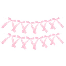 BOXOB Pink Bow Garland Banner, Lace Bow Party Decorations Coquette Hanging Decor for Bachelorette Birthday Wedding Bridal Shower Baby Shower & Home Decor