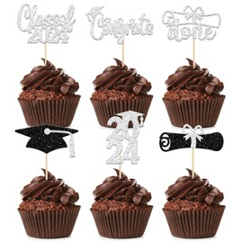 24 piezas de decoración para cupcakes de graduación 2022, purpurina plateada, felicitaciones, clase de 2022, tapa de graduación de diploma, púas de magdalenas, tan orgulloso de ti, decoración de tartas para 2022 con temática de graduación