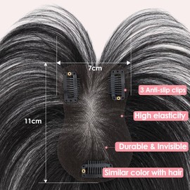 S-noilite Hair Toppers Real Hair Natural Black Toupee for Women with Wispy Pony 100% Real Hair Clip-In Hairpieces for Thin Hair 14 g 27 cm
