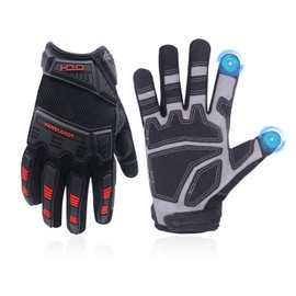 HANDLANDY Heavy Duty Work Gloves Men, Touchscreen TPR Impact Reducing Work Gloves, Non-Slip Breathable Mechanics Gloves Black L