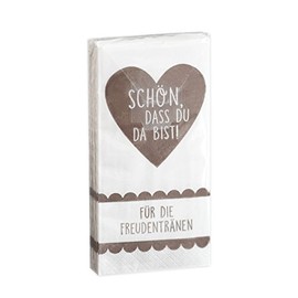 10 x 10 Handkerchiefs 'Schön, dass du da bist - Für die Freudentrieen' Taupe Vintage for Weddings, Christening or Communion