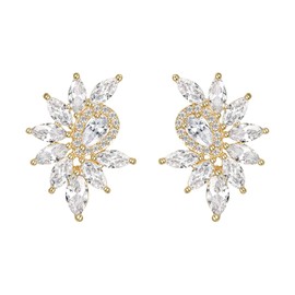 Clearine Cubic Zirconia Stud Earrings Wedding for Women Girls Teardrop Marquise Pierced Drop Earrings Clear Silver Tone, Cubic Zirconia