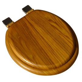 Bath Décor 5Q1R1-17BN Natural Wood Toilet Seat with Decorative Finish includes Vari-Adjust Lok-Down R'N'C Hinge, Round, Light Oak with Brushed Nickel