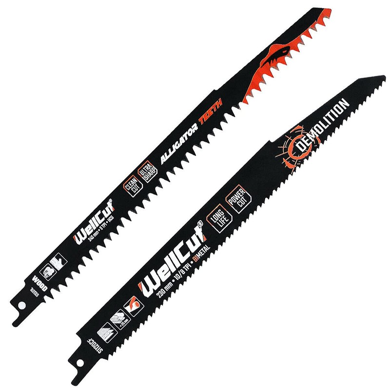 WellCut Reciprocating Saw Blade Set, 10 Pieces, for Wood, Plastic