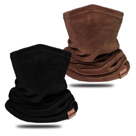 Neck Warmer Gaiter 2 Pack Winter Fleece Neck Cover Balaclava Windproof Face Cover Mask for Ski Motorcycle (Black/Brown, 2)