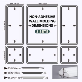 Melkus Wall Molding 3 Set Premade Wainscoting Panels for Interior Wall Décor Installed with Construction Glue Wainscoting Accent Panel Style 3