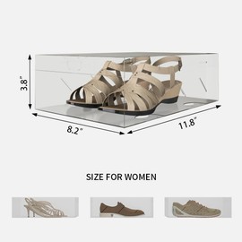 GTYOPR Large 12 PCS shoe storage box, transparent plastic stackable shoe storage for wardrobes, space saving foldable shoe rack, sports shoe storage box（L）