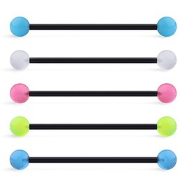 Ruifan Lot of 5 Assorted Color Uv Acrylic Glow In Dark Balls Cartilage Earring Industrial Barbells Body Piercing14G 1.5 Inch(38mm)