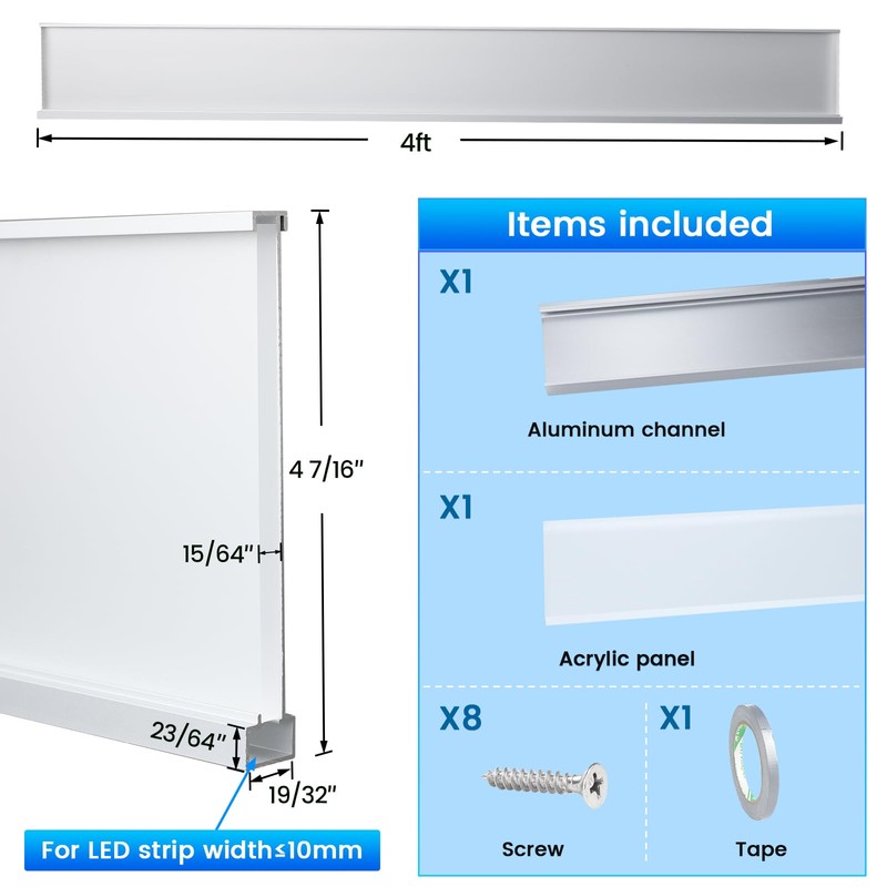 Muzata 4FT/1.2M Spotless Aluminum LED Baseboard Lighting Frosted LED Strip