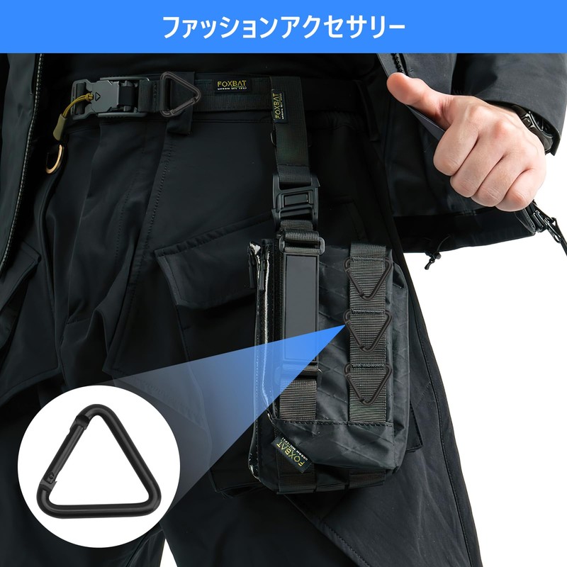 三角カラビナ 10個セット 軽量 小型 耐荷重30kg 錆びない アルミ合金製 多機能 ガイロープ タープ