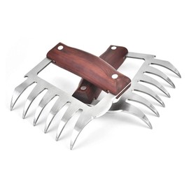 Lyfengdeam Kitchen Set of 2 Meat Shredder Forks, Pair of Sharp Bear Claws with Robust Wooden Handles - Stainless Steel, Ideal for Chicken Pulled Pork Beef BBQ and More (Mahogany)