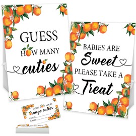 Little Cutie Candy Guessing Game, Orange Theme Guess How Many Cuties Standing Sign with 50 Cards, Baby Shower Games, Babies are Sweet, Please Take a Treat Sign