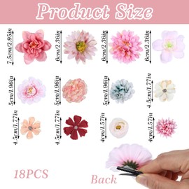Tyqour 18 Pcs Silk Flower Hair Clips for Women Roses Flower Headdress Clips Aesthetic Boho, Pink Floral Bride Barre Hair Barrettes Wedding Accessories (Pink and Purple)