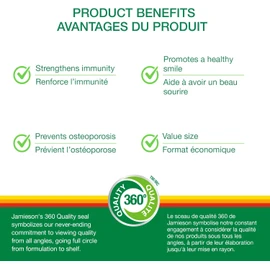 Jamieson Vitamin D3 1,000 IU Tablets, Supports Immune Health, Strong Bones, and Teeth, Enhances Calcium and Phosphorus Absorption. Vegetarian, Non-GMO, Gluten-Free, One Per Day, 500 Count, Proudly Canadian