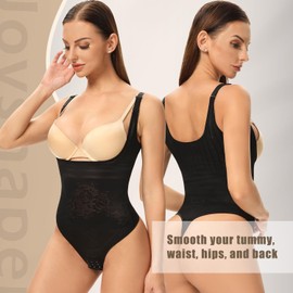 Joyshaper Women's Figure-Shaping Body Thong Strong Belly Way Waist Shaper Shaping Bodysuits Bodice Body with Hook Shaping Bodysuit, black