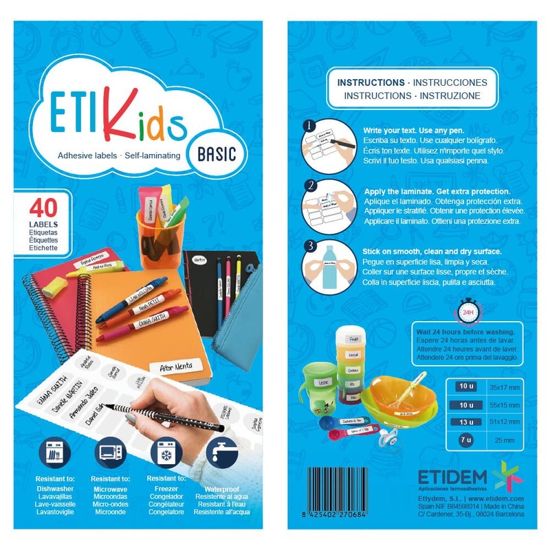 ETIKIDS 40 Personalisierbare Kleidungsetiketten für Kindergarten und Schule. (Farbe)