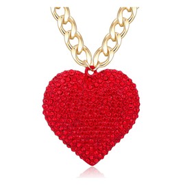 OSCCI Crystal Red Heart Necklace Hip Hop Gold Chunky Choker Necklace Cuban Link Chain Heart Pendant Statement Jewelry (Heart 02)