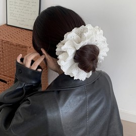 E EMZHOLE Hair Ties for Women Hair Scrunchies ladies White Lace Design Premium Fabric Ponytail Holder Hair Tie Hair Accessories for Women (White)