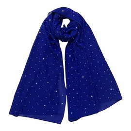 Lina & Lily Sparkle Rhinestones Women's Chiffon Scarf Shawl Head Wrap Hijab Sheer Lightweight (Royal Blue)