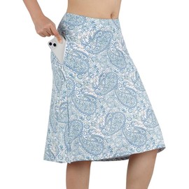 BELE ROY Knee Length Skorts Skirts for Women with Pockets Midi Skirt with Built-in Shorts Golf Tennis Skirt for Casual(Blue+White,XXL)