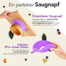 Kleiner Fuchs High-quality bamboo plate with suction cup, non-slip suction cup with matching baby spoon makes meals fun, bamboo tableware set with gift box - learning to eat with unicorn design