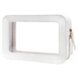 LETGO Clear Makeup Bags, TSA Approved Toiletry Bag with Zipper, Clear Makeup Organizer Fit Carry-on Travel Essentials,Car Accessories Organizers Storage for Women Men(Clear-White)