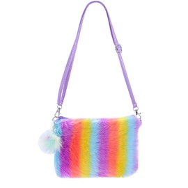 Kids Girls Fluffy Crossbody Purse Fuzzy Bag Plush Tie Dye Rainbow Shoulder Bag Handbag Wallet