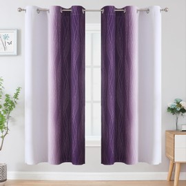 VEHEDE Ombre Colour Gradient Curtains with Eyelets, Living Room Soundproofing Curtains, Thermal Curtain Against Cold, Opaque, Blackout Curtain, 183 cm Long, H 183 x W 107 cm, Purple and White, Set of