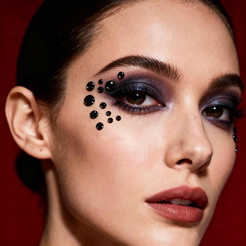 1792pcs Self Adhesive Face Gems Rhinestones Stickers Silver Black Hair