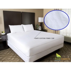 California King Size Zippered Mattress Protector - Waterproof Mattress Cover - Hypoallergenic Dust Allergy Proof Bed Encasement - Deep Pocket Cotton Terry Top White