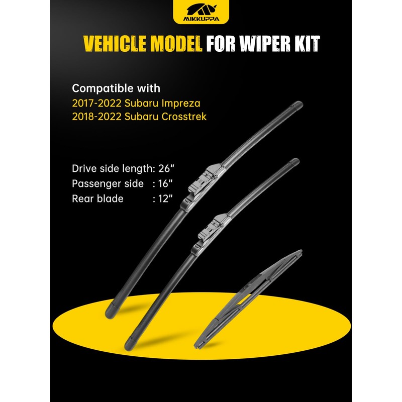 MIKKUPPA 26"+16"+12" Windshield Wipers Blades Replacement for 2017-2022 Impreza, 2018-2022