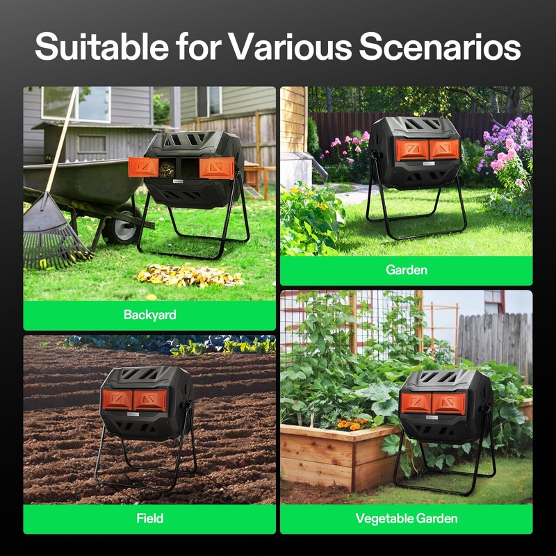 VIVOSUN Outdoor Tumbling Composter Dual Rotating Batch Compost Bin, 43