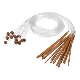 uxcell Crochet Hooks, 12pcs 3-10mm Bamboo Afghan Tunisian Crochet Hooks Knitting Needles Kit with Plastic Cable, Weaving Tool for Beginners and Crochet Lovers, Brown