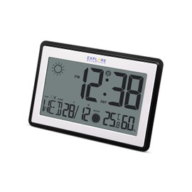 Explore Scientific Large Radio-Controlled Weather Clock for Wall and Table with DCF Radio-Controlled Clock, Thermometer and Hygrometer, Black, Large, RDC8002CM3000