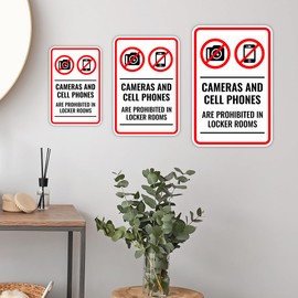 Portrait Round Plus Cameras And Cell Phones Are Prohibited In Locker Rooms Wall or Door Sign | Retailer Signage - Small