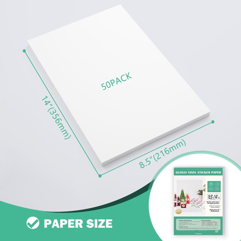 8.5x14 Removable Self-adhesive Vinyl Sticker Paper, Waterproof, Legal Size, Suitable