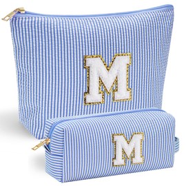 YOOLIFE Initial Makeup Bag | Makeup Bag | Travel Cosmetic Bag | Birthday Gifts for Girls | Teen Girl Gifts Trendy Stuff | Birthday Gifts for 4 5 6 7 8 9 10 11 12 13 Year Old Girls | Blue M