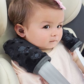 DODO NICI car seat strap cover for baby, seat belt cover cushion, belt pads fit baby carrier/pushchair/stroller, cozy peace dotted minky, black