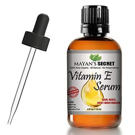 Mayan's Secret Vitamin E Serum 100% Pure Virgin, All Natural Face, Dry Skin & Body Moisturizer Treatment, Hair & Nail Growth Oil, Pure Makeup Remover, Large 4 OZ