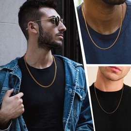 Esmoly 3 Men's Necklaces Silver Gold Black 316L Stainless Steel Chain 2/3/4/5/6 mm Curb Chain Cuban Chain Cord Chain Valentine's Day Gifts for Men Boys 45/50/55/60 cm, Stainless Steel, No Gemstone