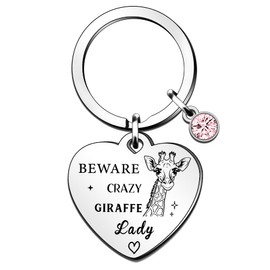 QMVMV Funny Giraffe Keyring Gifts Animal Lover Gift Beware Crazy Giraffe Lady Giraffe Lover Gift For Women