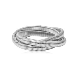 QRH Silver Chunky Bangle Stretch Bracelets Coil Stackable Elastic Snake Chain Bracelet Interlocking Layered Wrap Bangle Bracelets