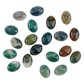 HOBBIESAY 20Pcs Natural Oval Moss Stone Flat Back Gemstone Stone 14x10mm Crystals Gemstone Cabochons Quartz Chakra Crystal Beads No Hole for Jewelry Craft Making