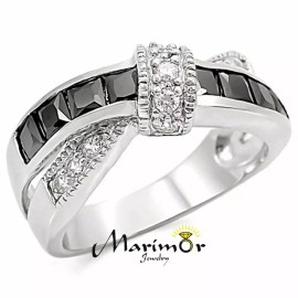 Marimor Jewelry 1.75 Ct Jet Black & Clear Zirconia Stainless Steel Fashion Ring Womens Sz 5-10 - 8